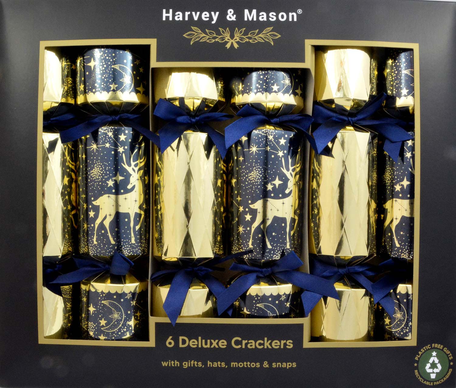 Bild von Harvey & Mason 6 Deluxe Christmas Crackers Navy Constellation