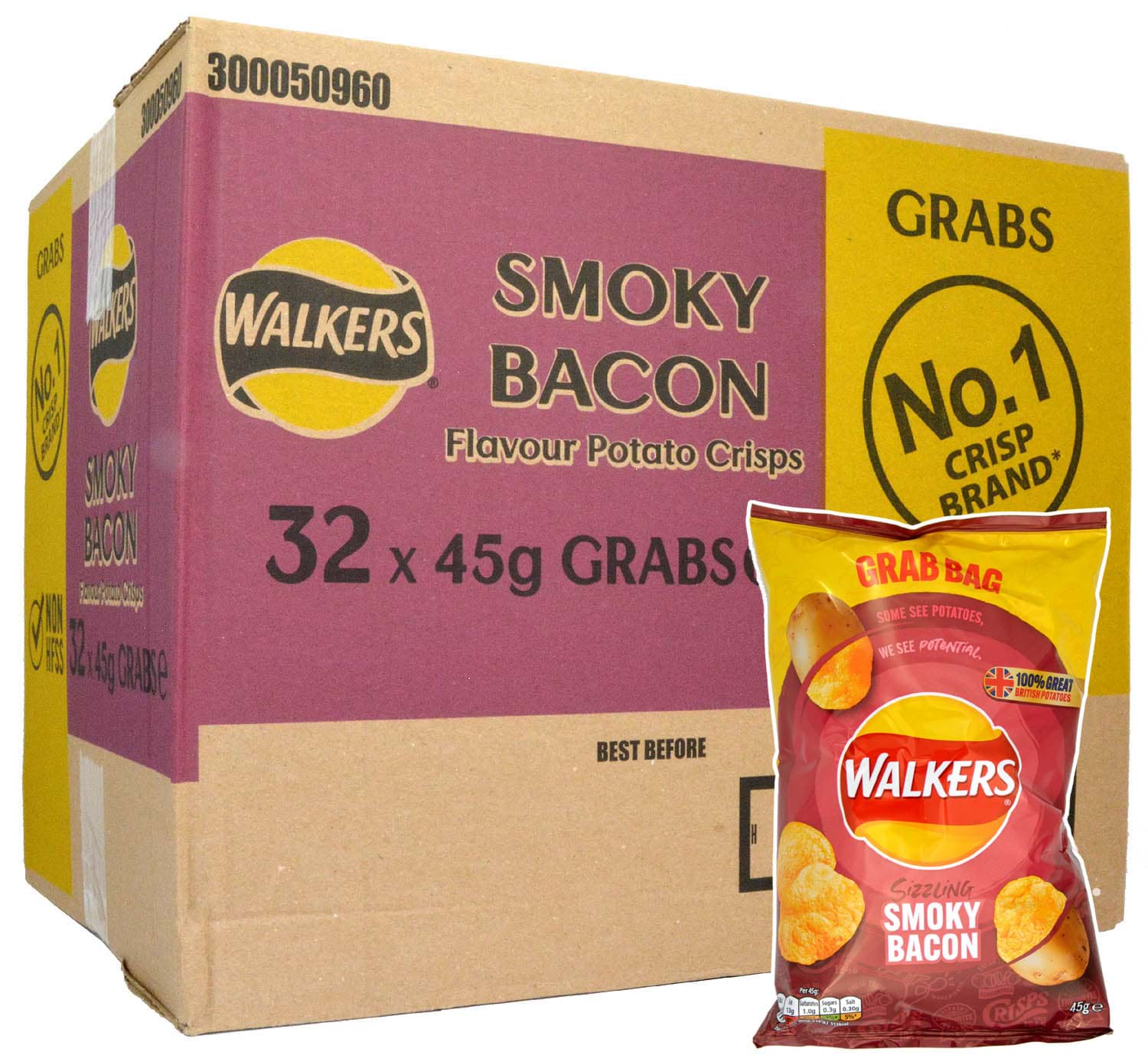 Bild von Walkers Smoky Bacon Crisps Grab Bag Box 32 x 45g