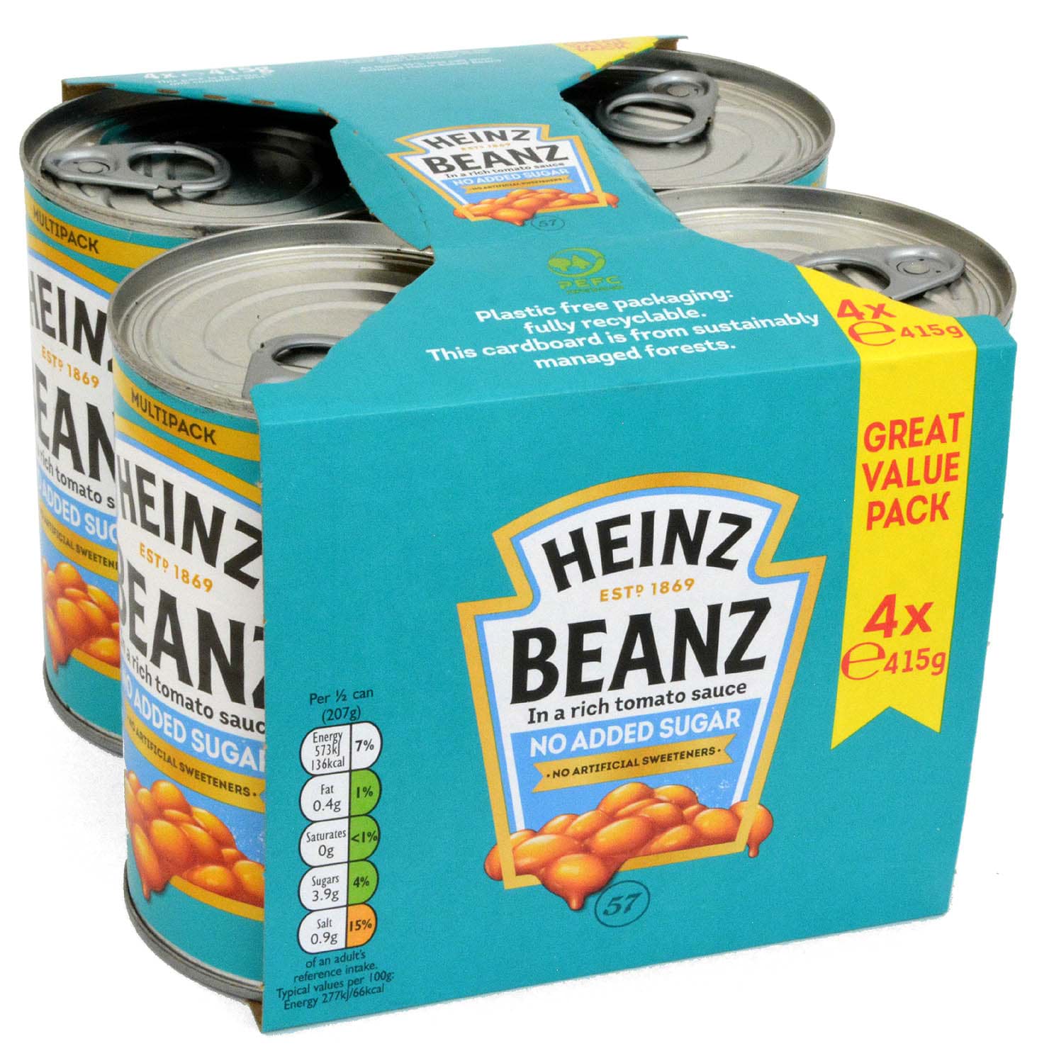 Heinz No Added Sugar Beanz 4 x 415g