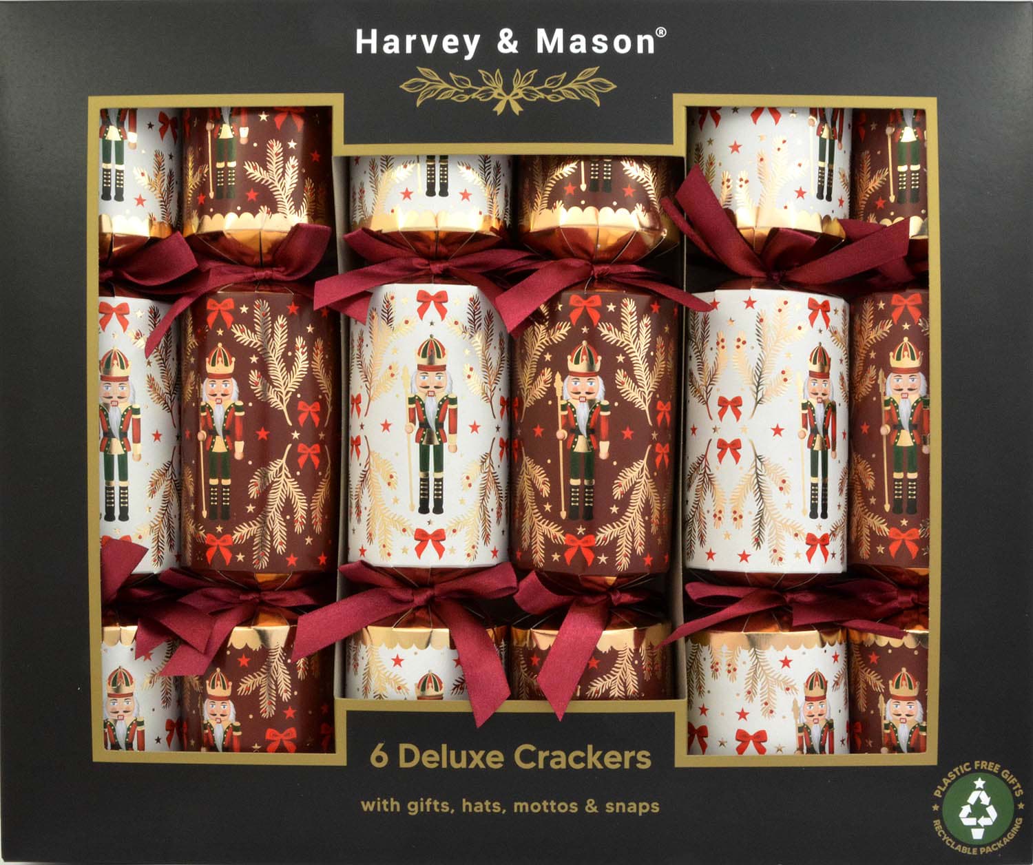 Harvey & Mason 6 Deluxe Christmas Crackers Nutcracker