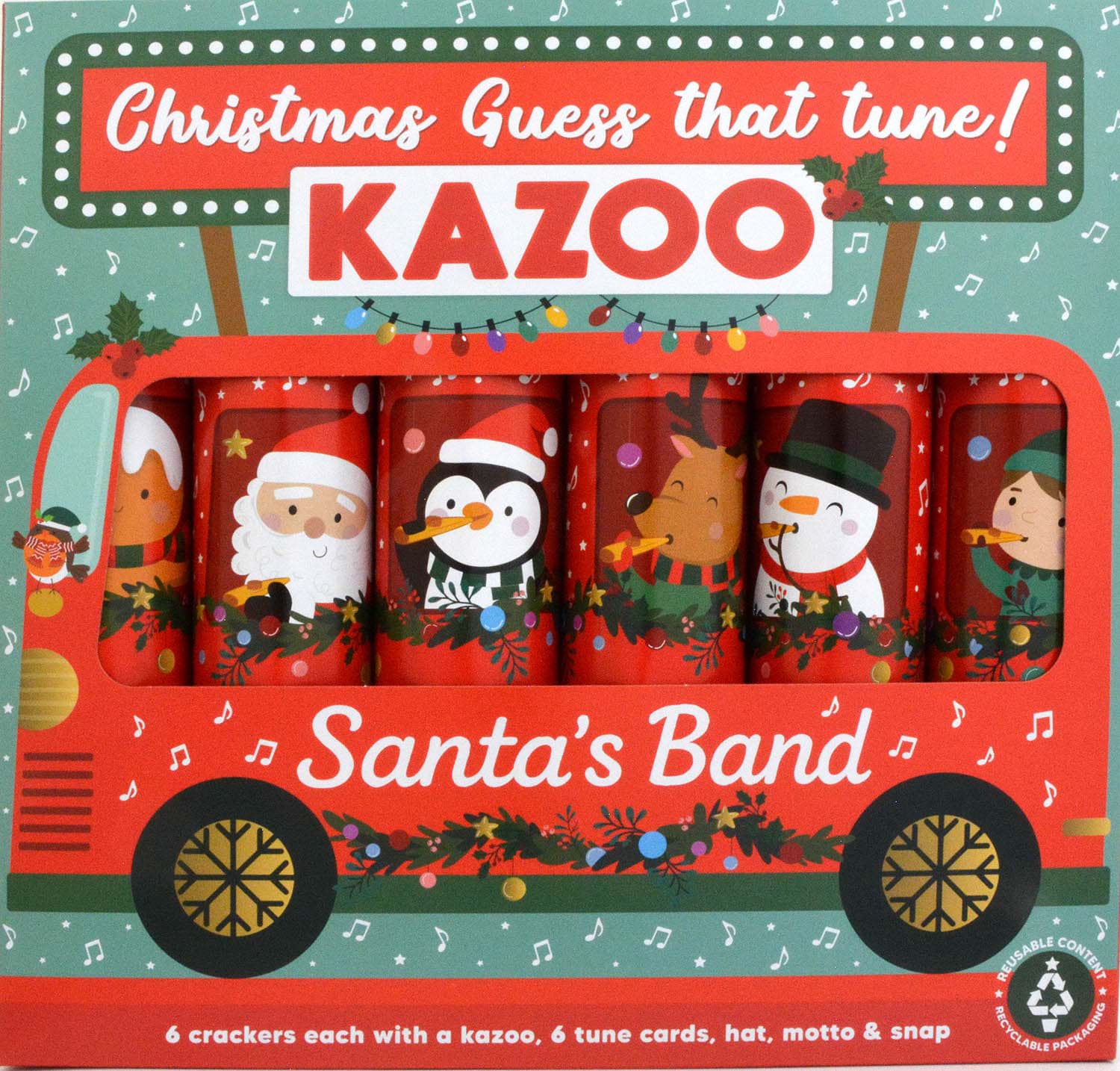 6 Christmas Crackers Kazoo Santa's Band