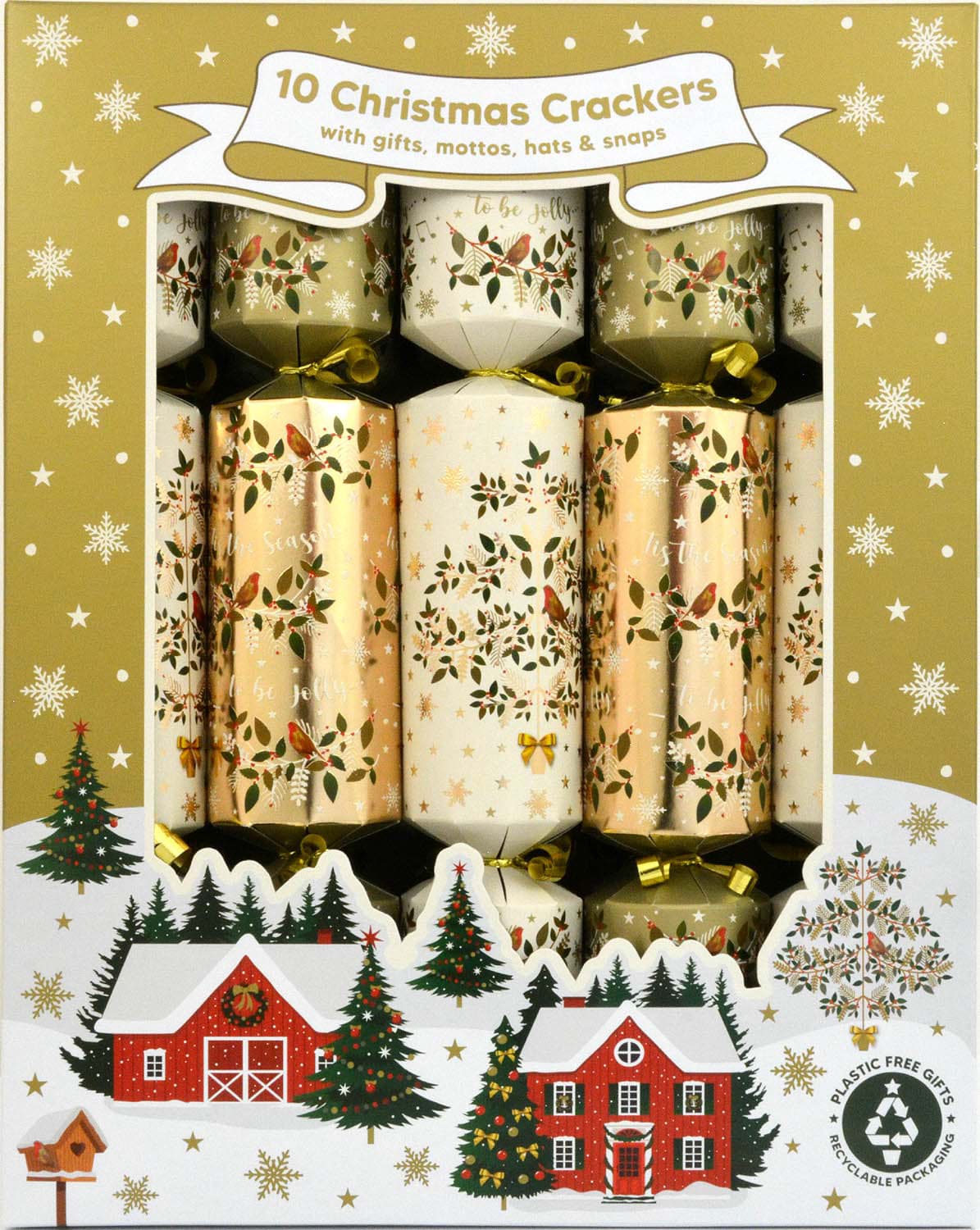 10 Family Christmas Crackers Gold Foliage