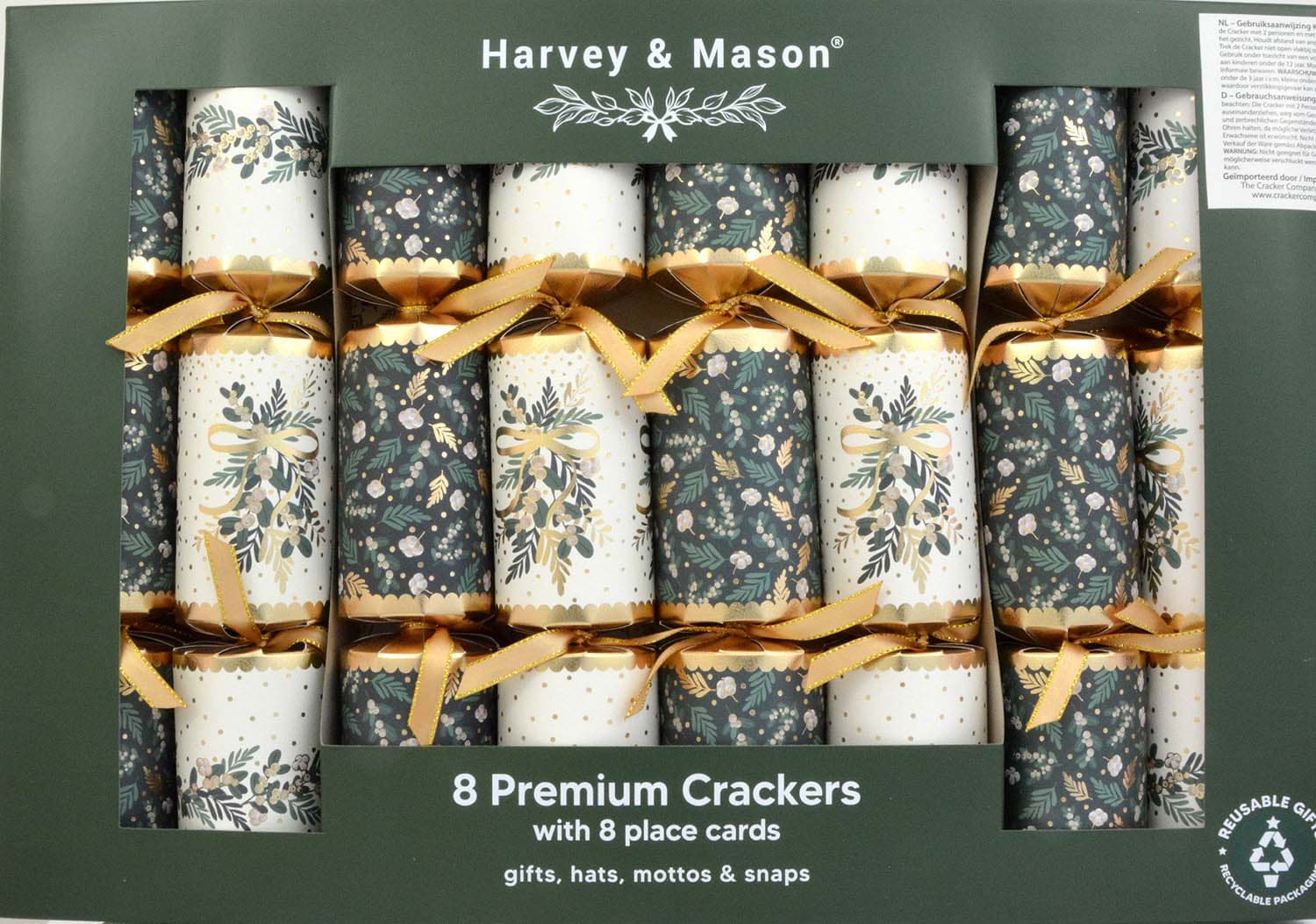 Harvey & Mason 8 Premium Crackers Green Mistletoe