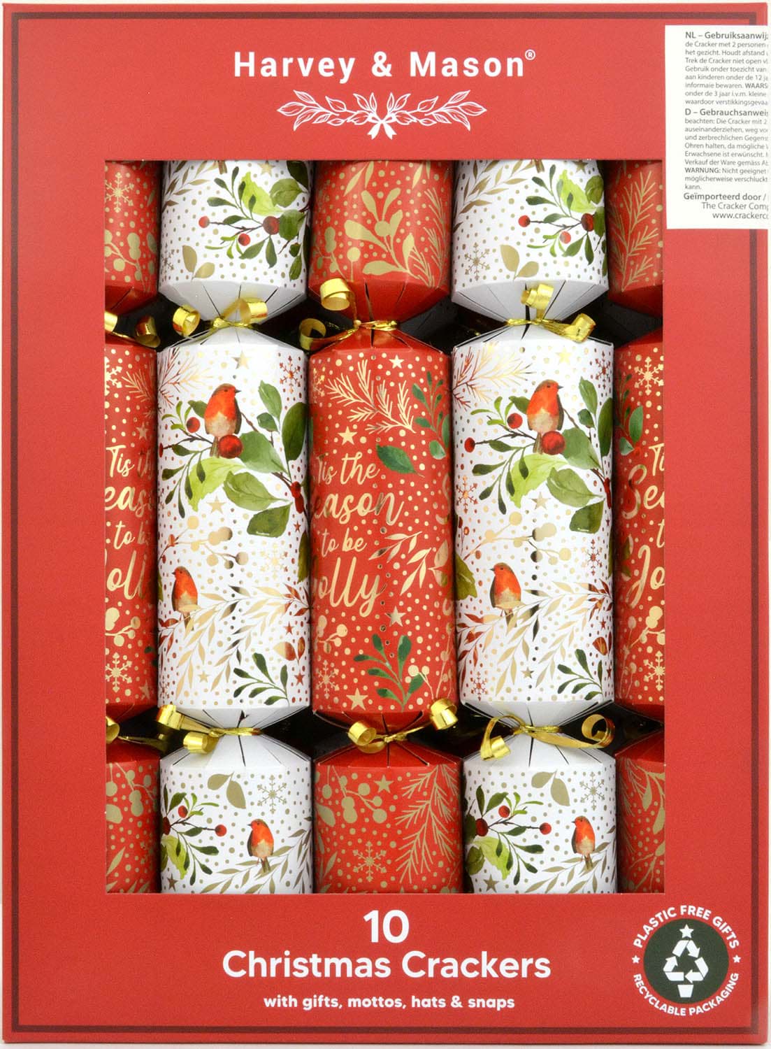 Harvey & Mason 10 Luxury Crackers Red Robin