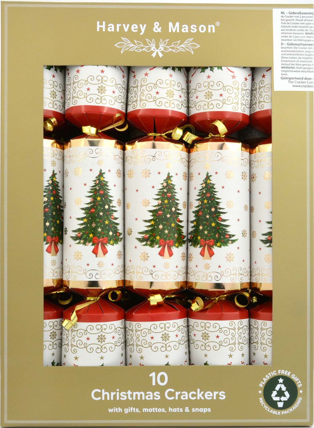 Harvey & Mason 10 Luxury Crackers Gold Tree