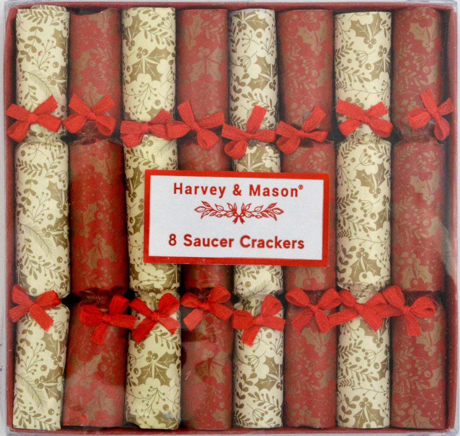 Harvey & Mason 8 Saucer Crackers Red Joy & Holly