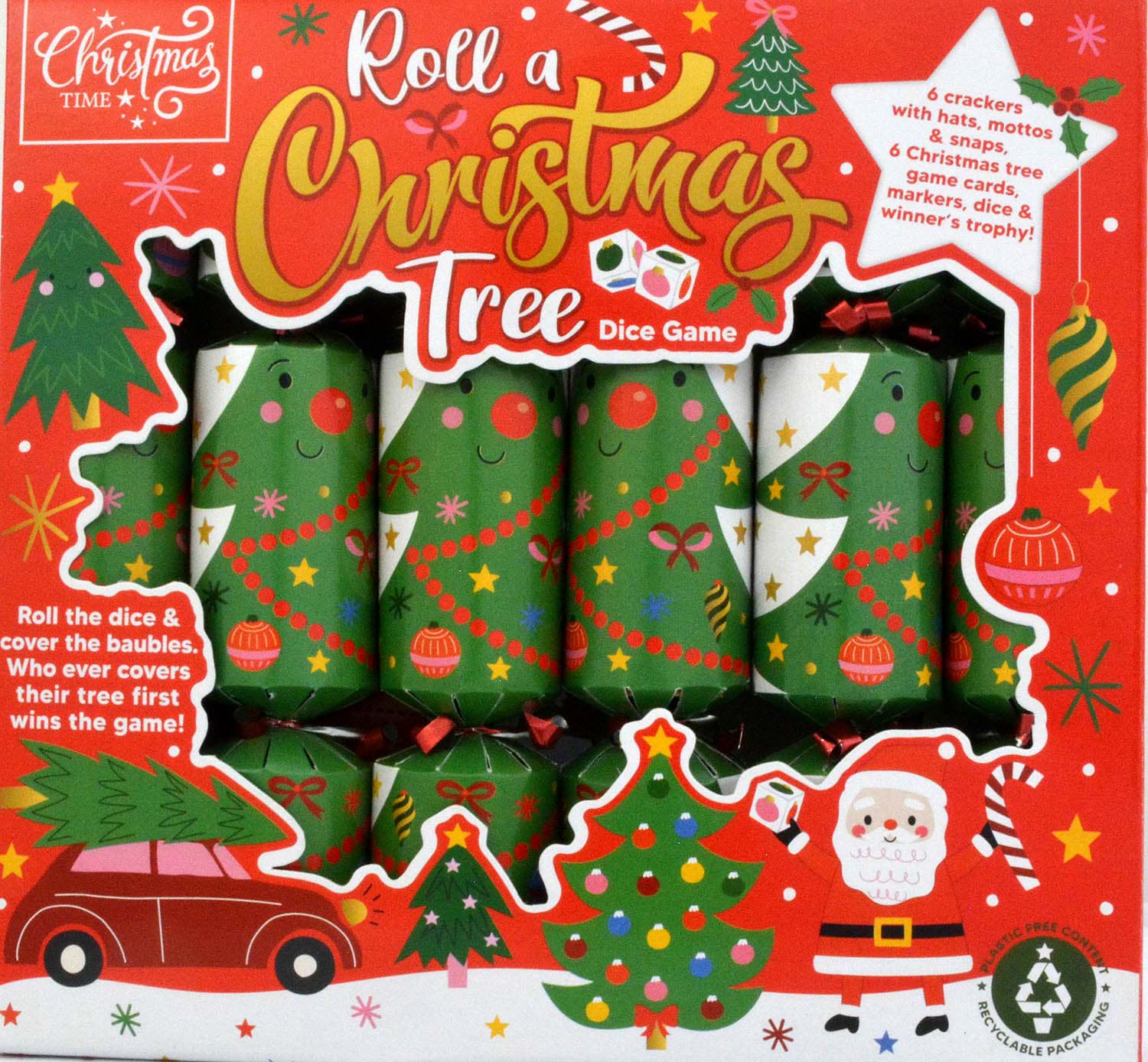 6 Christmas Crackers w/ Roll a Christmas Tree Game