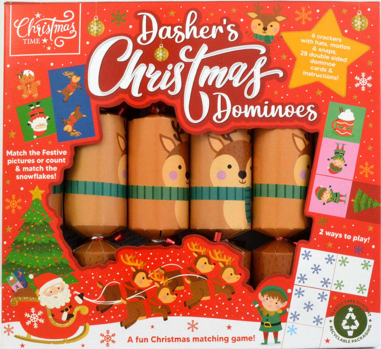 6 Christmas Crackers Dashers Christmas Dominoes