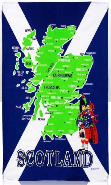 Bild von Geschirrtuch mit Schottland-Fahne und -Karte