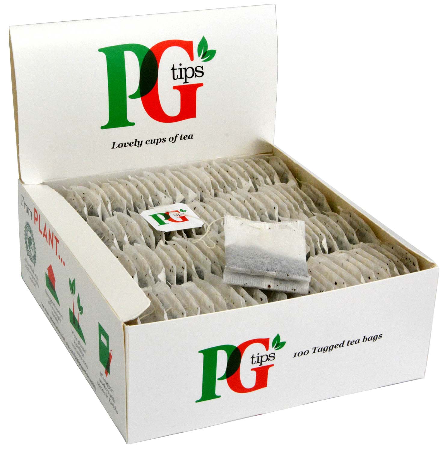 Picture of PG Tips 100 One Cup Tea Bags with Tags 250g