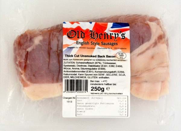 Bild von Old Henry's Unsmoked Rindless Back Bacon 250g
