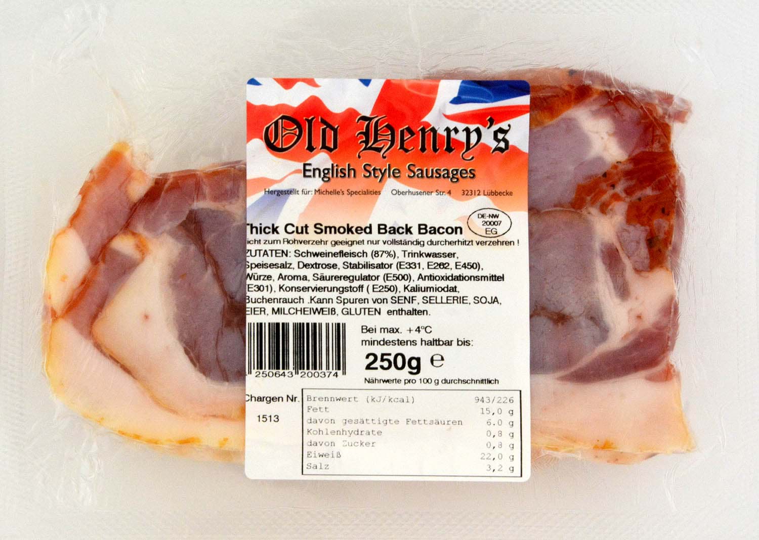 Picture of Old Henry's Smoked Rindless Back Bacon 250g